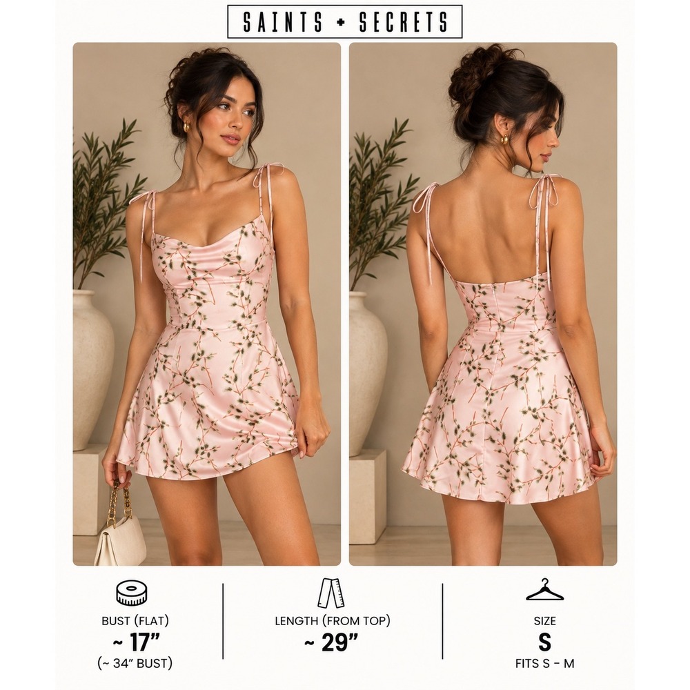 Saints + Secrets Pink Floral Satin Mini Dress Size S NWT